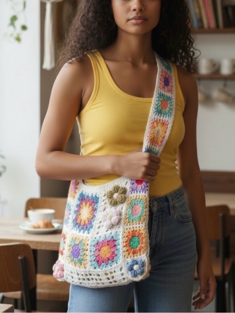 Free People Crochet Flower Patchwork Crossbody Bag - White Multicolor